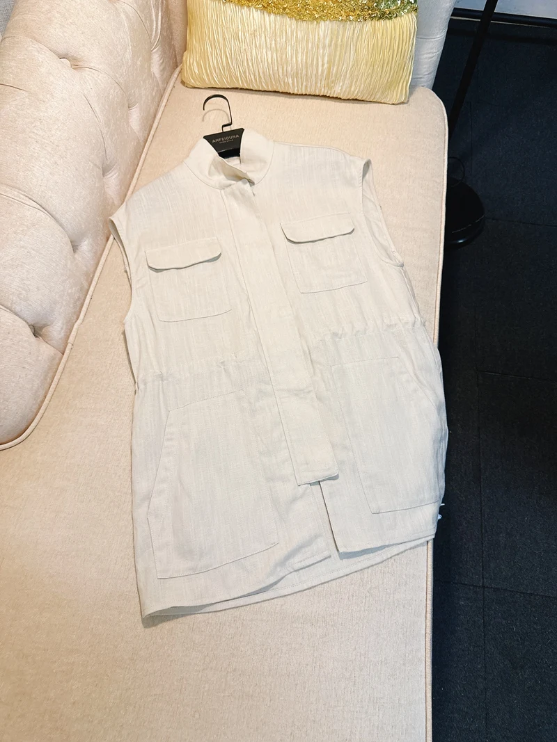 

Жилет Laoqian: повседневная элегантность, лиоцелл и лён, приталенный крой, стройнящий эффект, свободный универсальный верхний предмет одежды