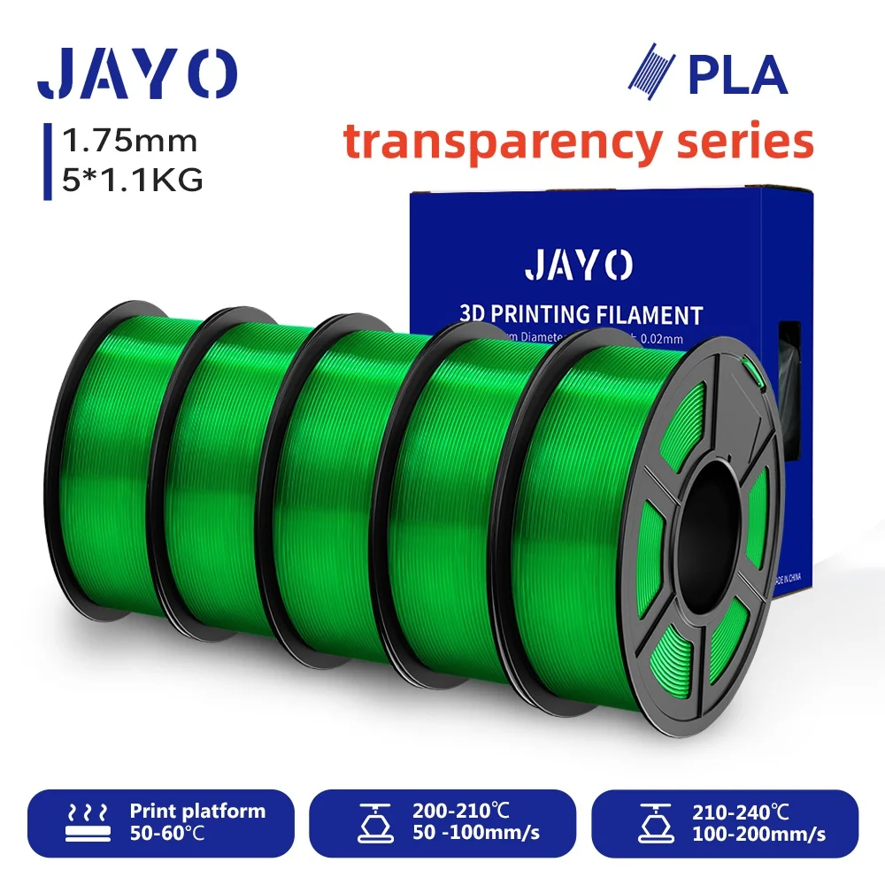 JAYO 3D PETG/PLA/PLA PLUS Printer Filament Transparantie Serie 1.75mm Geen Bubble niet-giftige 3D Printing Materialen voor 3D Printer