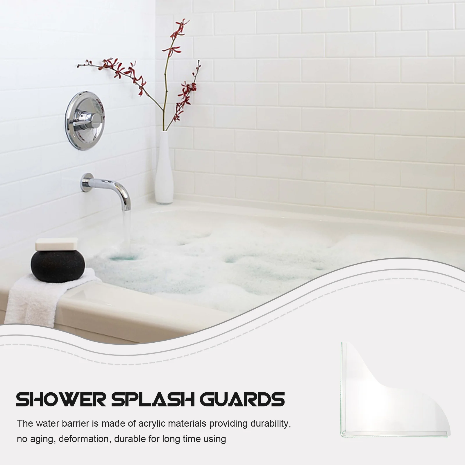 

2pcs Bathtub Splash Guard Acrylic Shower Water Install Leak Proof For Bathroom Floor Shower Splash Guard For Tub Water