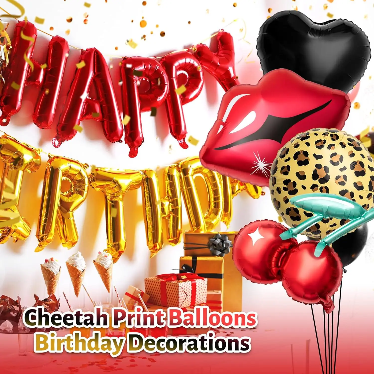 10 Stück Schwarze Rote Folienballons Set Kirschblüten Geparden-Herz Ballons für Junggesellinnenabschied Geburtstag Babyparty Deko-Zubehör – Detail 4