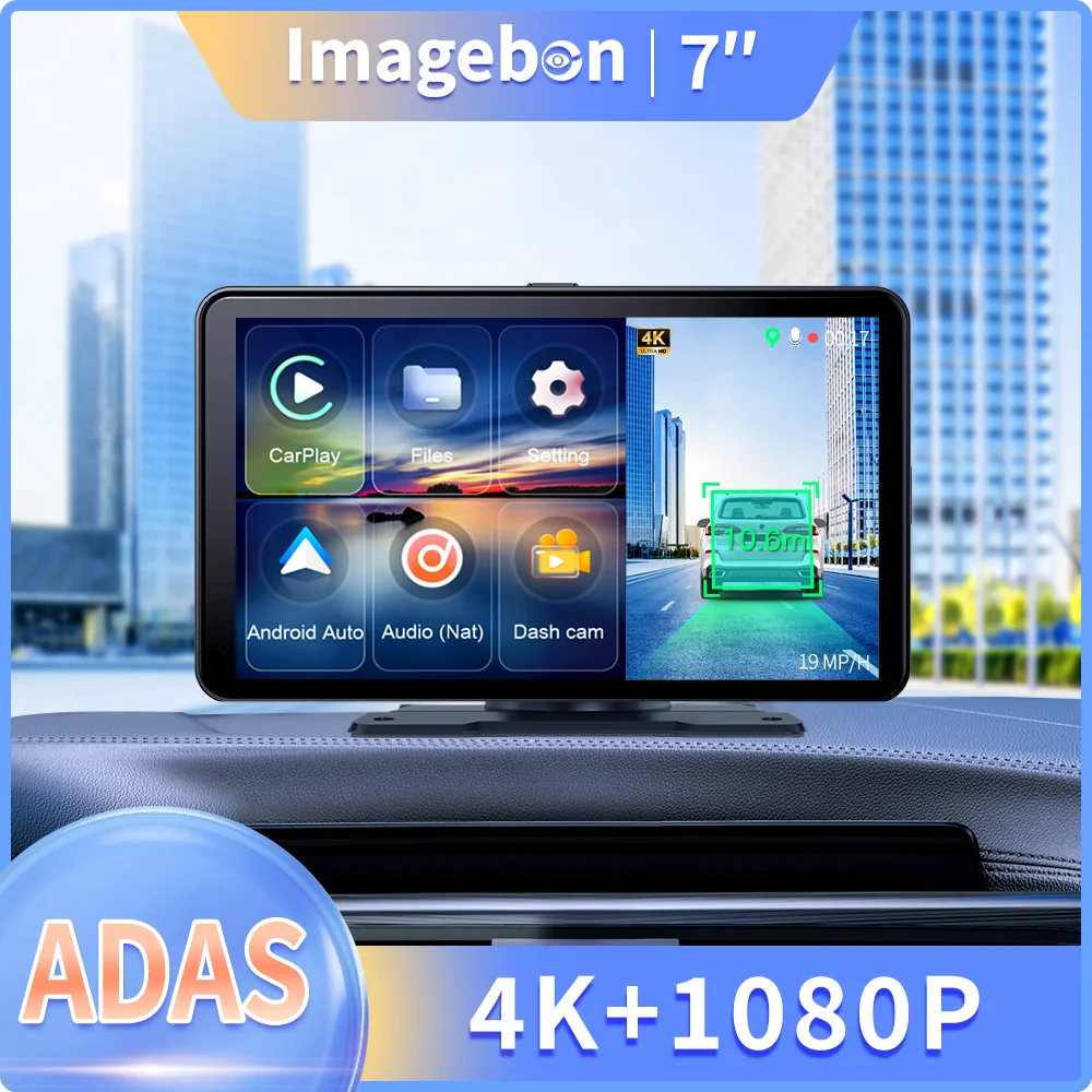 

Imagebon H16 Pro 4K ADAS 7" Dashcam Wireless Carplay Android Auto GPS Navigation 24h Park Monitor Video Recorder Car DVR