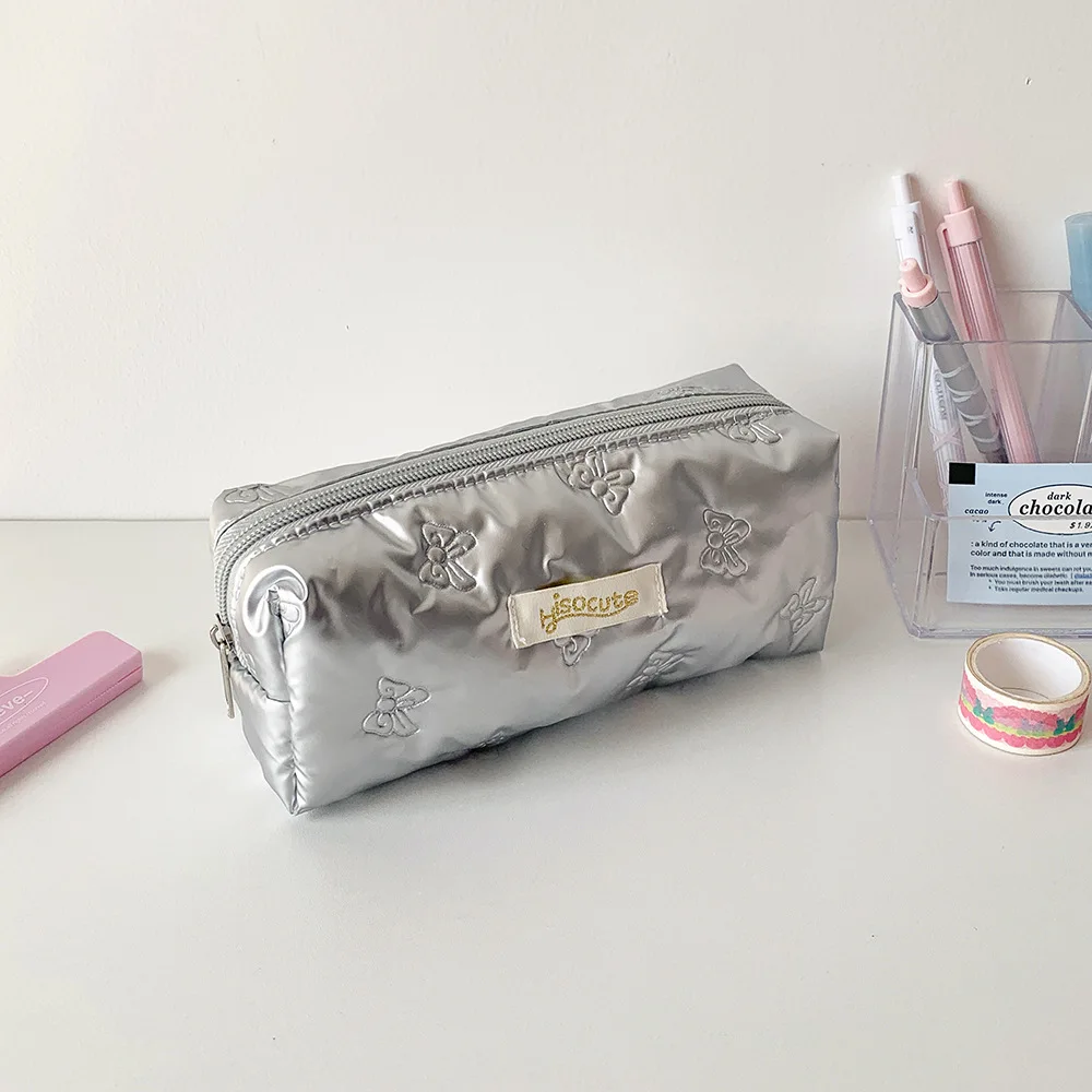 Bowknot Y2K Bow Stationery Bag Desktop Storage Cosmetics Card Pen Korean Style Pencil Case Pink White Silver Large Capacity
