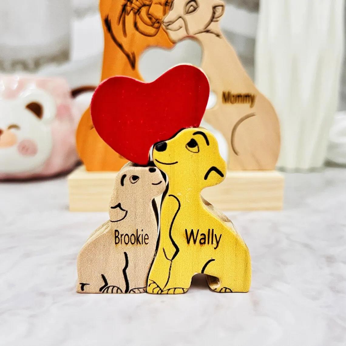 Art Wooden Family Puzzle Personalized Name Puzzle Wooden Lion Puzzle Home Decor Warm Gift for Kid Mother Christmas Decorations