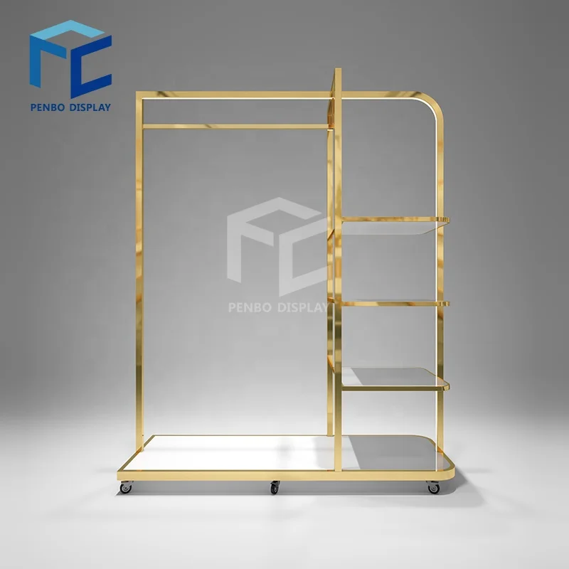 Tienda de ropa de estante de estantes de exhibición de soporte de ropa de vestir de mujer de gama alta personalizada