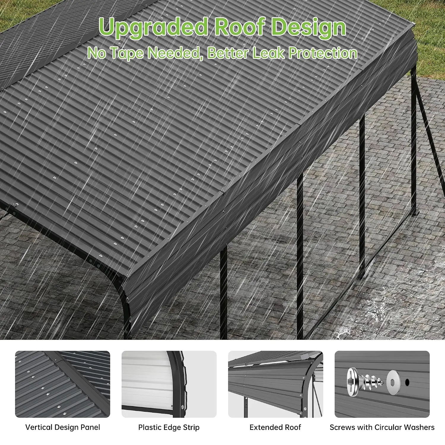 12x20 FT Galvanized Steel Metal Carport with Gray Roof, Customized