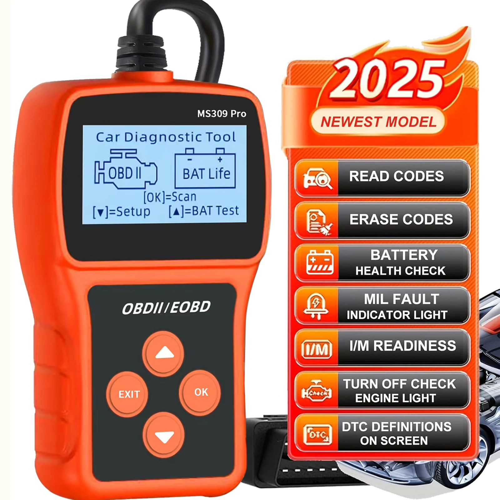 

MS309 Pro Автомобильный сканер OBD2, диагностический инструмент, тестер напряжения, диагностические инструменты системы двигателя, тестер батареи, считыватель чистых кодов неисправностей