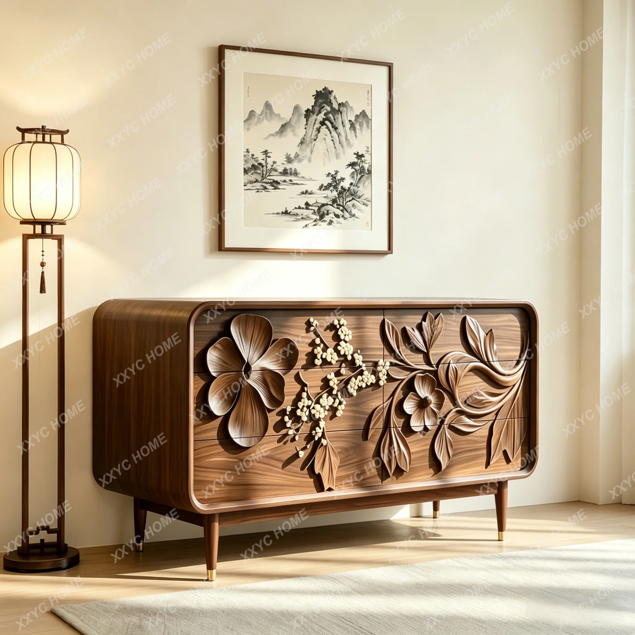 AA  black walnut porch cabinet Song-style aesthetic engraving living room solid wood customization