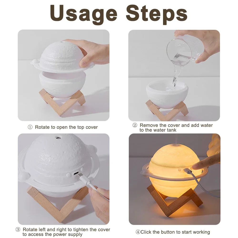 Jupiter Night Light 3D Planet Air Humidifier Electric Aroma Diffuser Mini Atmosphere Light for Bedroom Living Room Desktop Decor