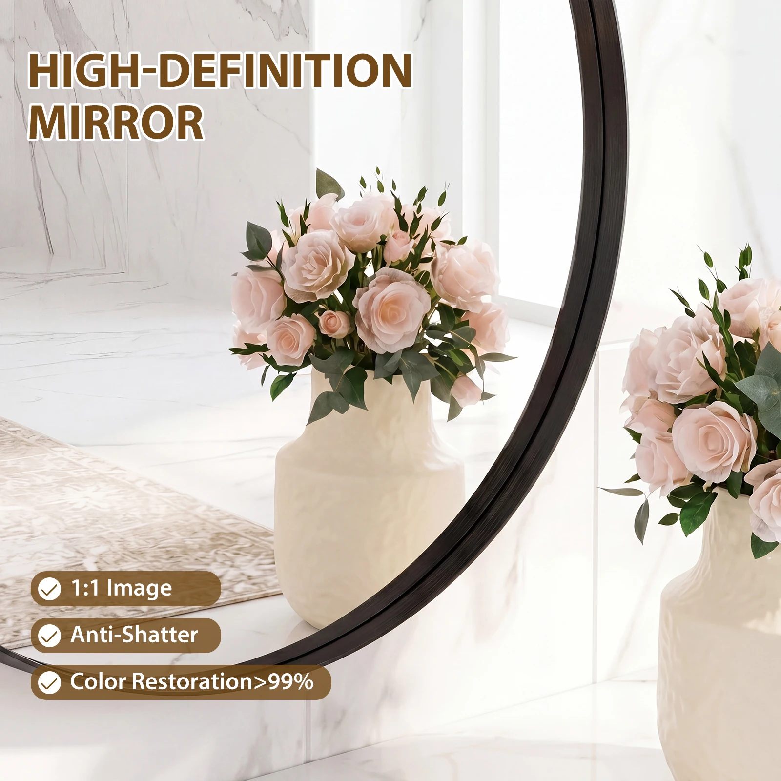 JHK Groove Gold Round Vanity Framed Mirror for Wall Bathroom Mirror for Over Sink Wall Circle Mirror with Matte Metal Frame Modern Wall Mount Vanity Mirrors for Home Decor Living Room view 5