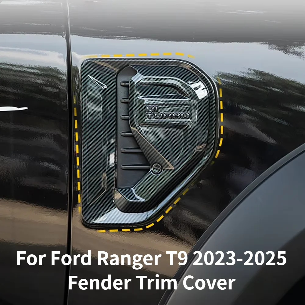 Car Upgrade For Ford Ranger T9 2023-2025 Exterior Leaf Board Decorative Stickers Bright Black Carbon Print Cars Accessories