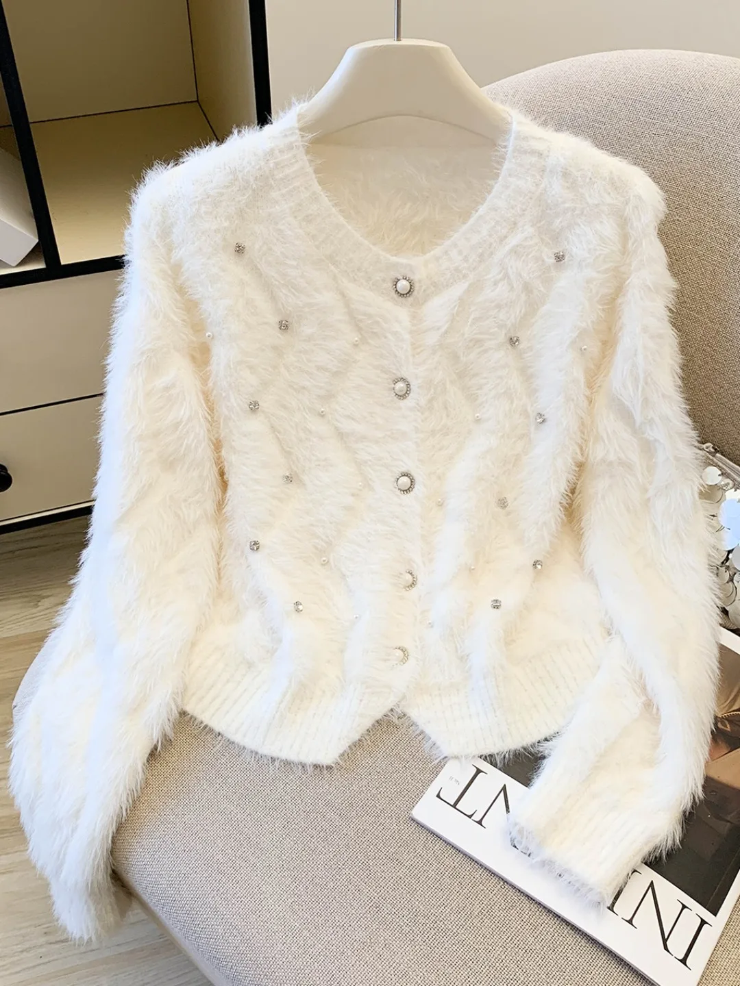 سترة نسائية محبوكة مفتوحة من Plu Long Sve لخريف وشتاء جديد فضفاض وناعم سترة Jaet الكورية بأزرار Sle مزخرفة... #2