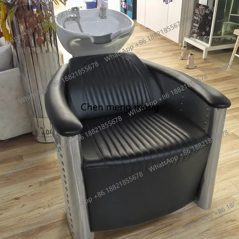 Modern Design Black Hair Washing Shampoo Chair Bed Furniture Black Synthetic Leather Ceramic Basin