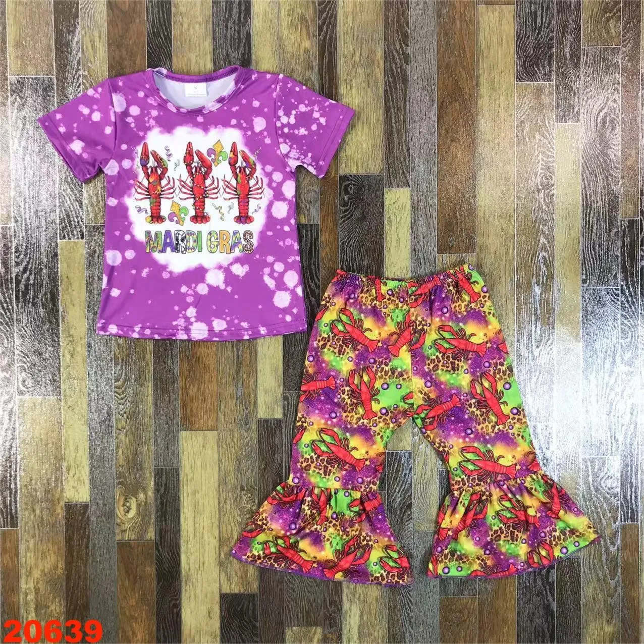 Mardi Gras Girls Baby Clothes Sets Mask Carnival Shrimp Purple Kids Festival Costume Girls Suit Tops and Pants