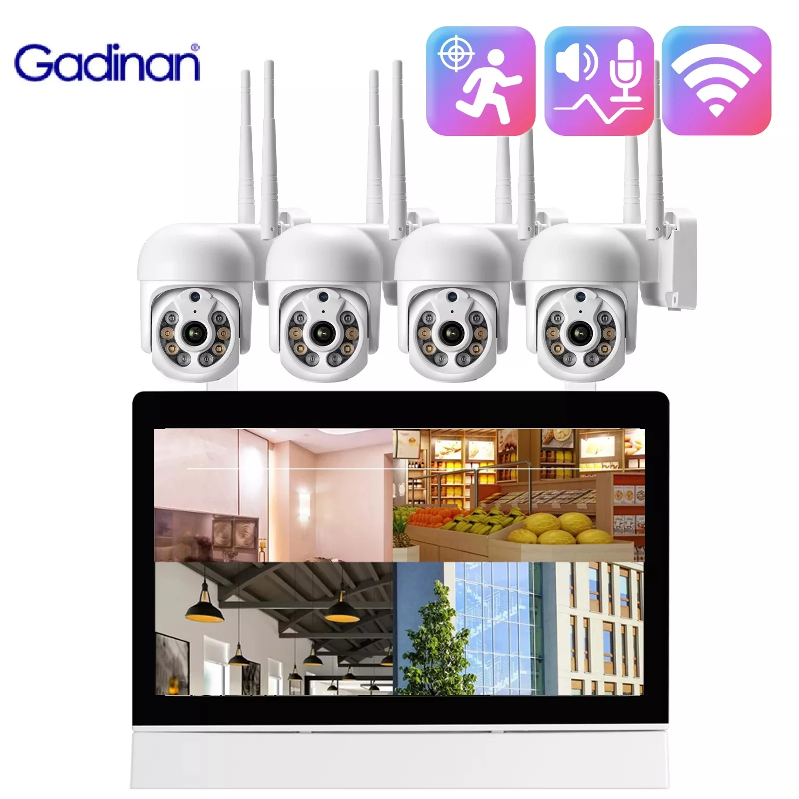 gadinan wifi 3mp two way audio ptz controle inteligente sistema de camera polegada tela nvr vigilancia de video visao ia rastreamento automatico 01