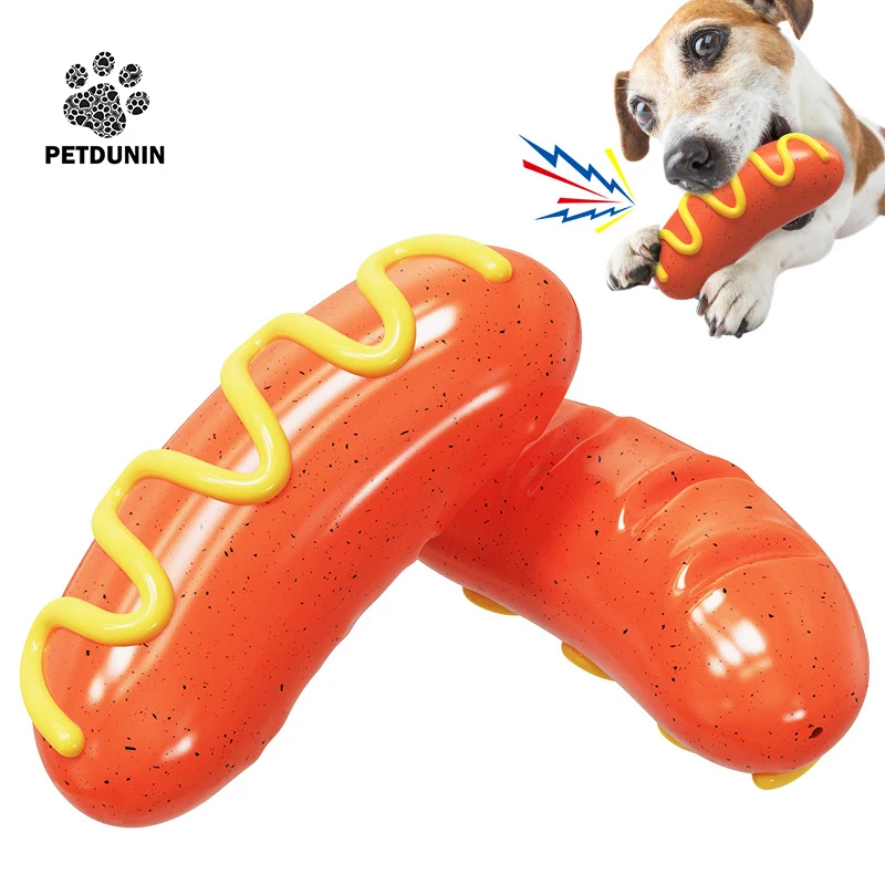 Pet Sound Chew Dog Toy Molar Stick Hot Dog Grilled  Dogs Toy Interactive Chewable TPR Hot Dogs Teeth Cleaning Meat Bone