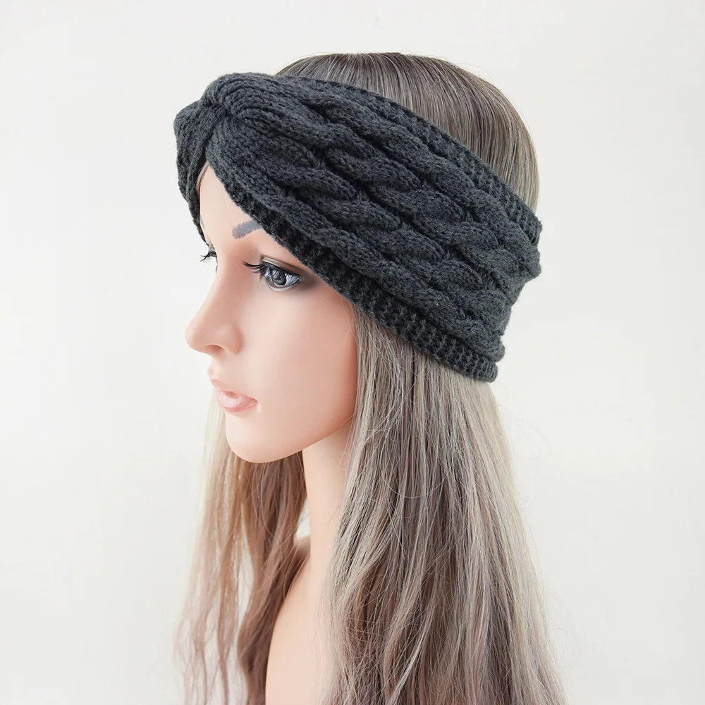 Winter Warm Plush Knitted Headband for Women Thickened Warmer Ear Hairband Woolen Knitting Elastic Turban Bandage Hair Band