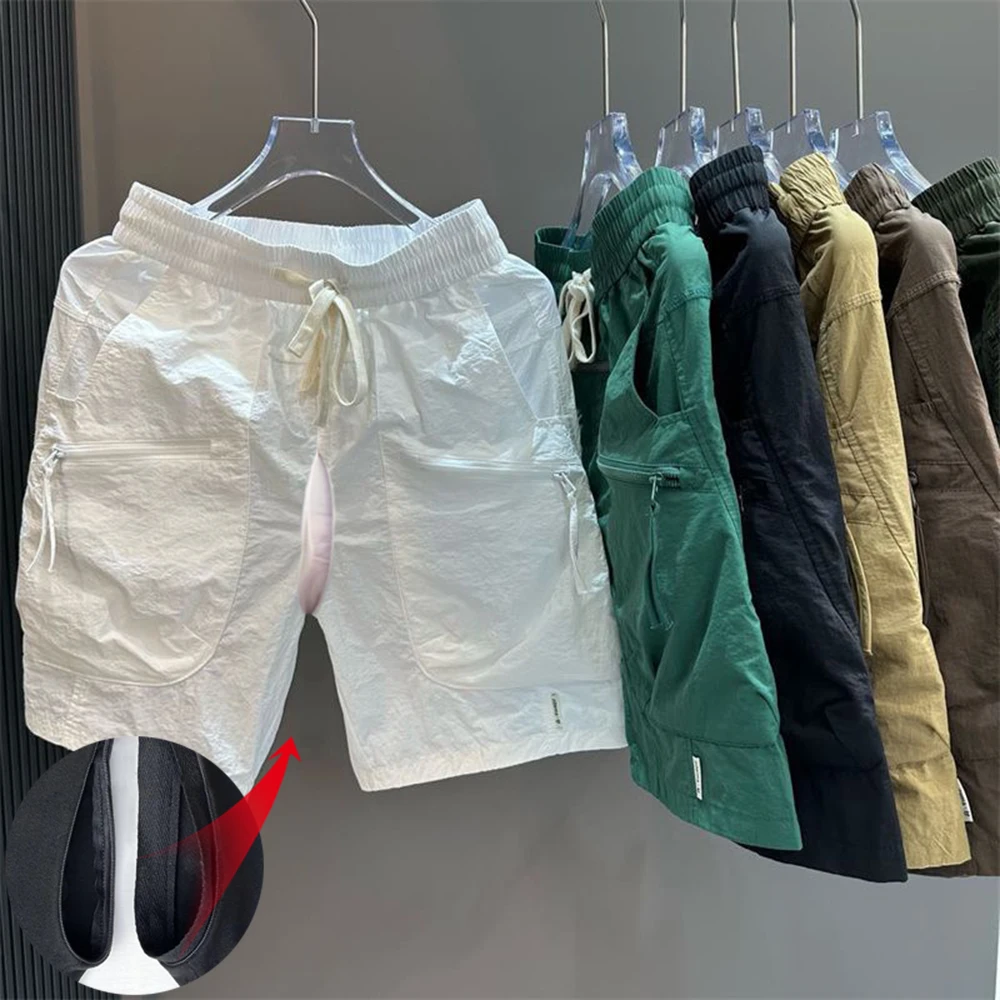 Summer Men\'s Shorts Invisible Open Crotch Outdoor Sex Fashion Casual Cargo Pants Quick Drying Loose Erotic Trousers