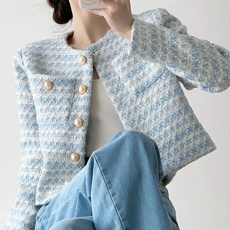 

Женский твидовый кардиган на пуговицах, с длинным рукавом