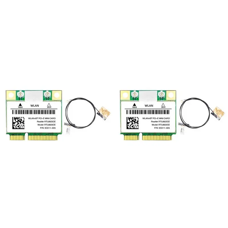 

Exquisite-2X RTL8822CE Wifi Card+Antenna 1200Mbps 2.4G+5Ghz 802.11AC Network Mini Pcie BT5.0 Support Laptop/PC Windows 10/11