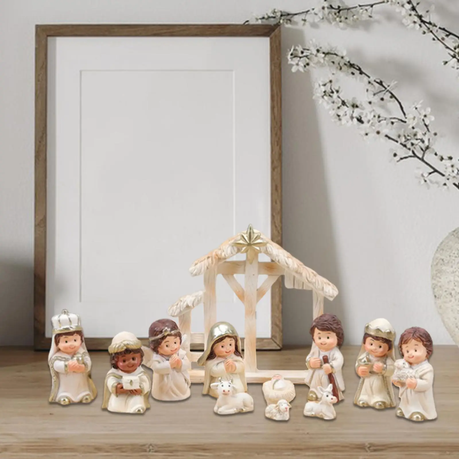 Bild 5: 12 Stück Weihnachtskrippe, Dekoration, Kunsthandwerk, rustikale Miniatur-Jesus-Krippe, Szene für Tische, Geschenke, Einweihungsparty