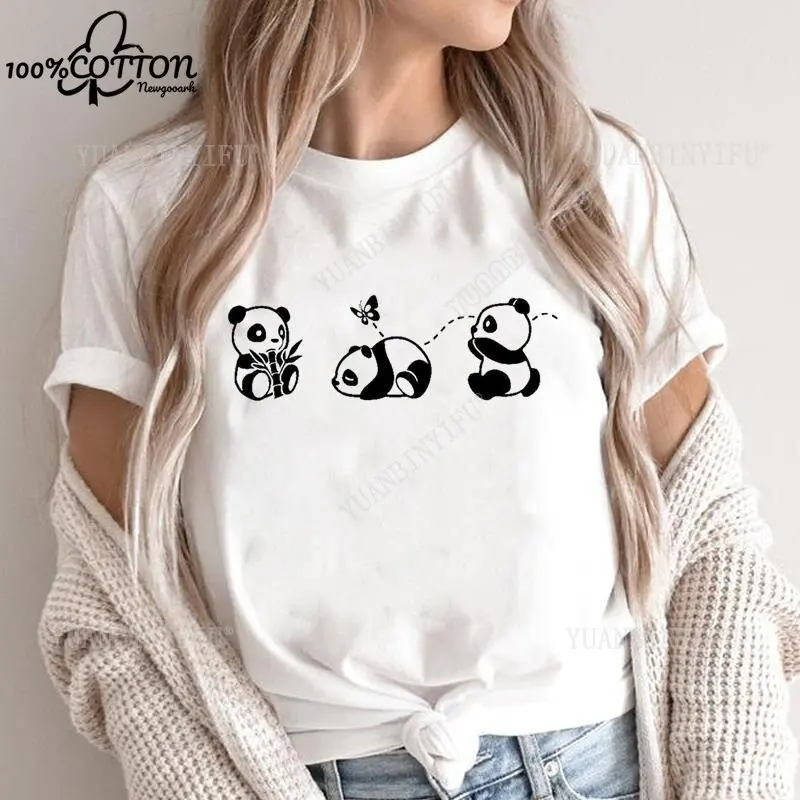 Nieuwe aanbieding Harajuku Mooi katoenen T-shirt met korte mouwen voor dames met Panda-patroonprint, leuke vrijetijdsstraatmode voor dames