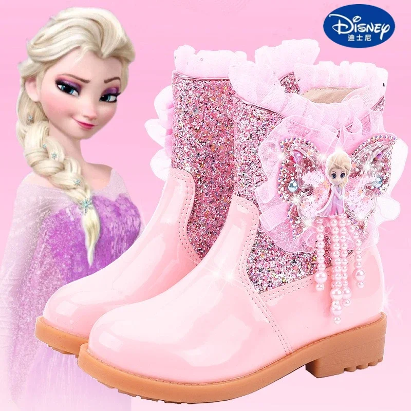 

Ботинки принцессы Эльзы Disney для девочек 3–12 лет, 2025 г., зимние ботильоны на флисовой подкладке