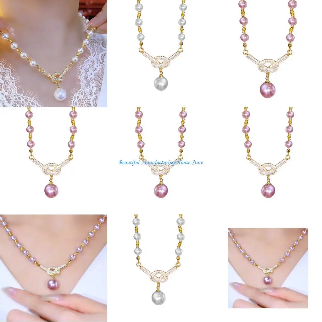 

E56A Fashionable Two Tone Simulated Pearls Necklace with Adjustable Clasp Elegant Jewelry for Parties Dinner Dates