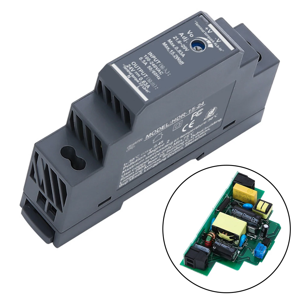 HDR-15-12 Ultrathin Switching Power Supply 12V DC 15W with Automatic Recovery Protection and LED Power Status Indicator