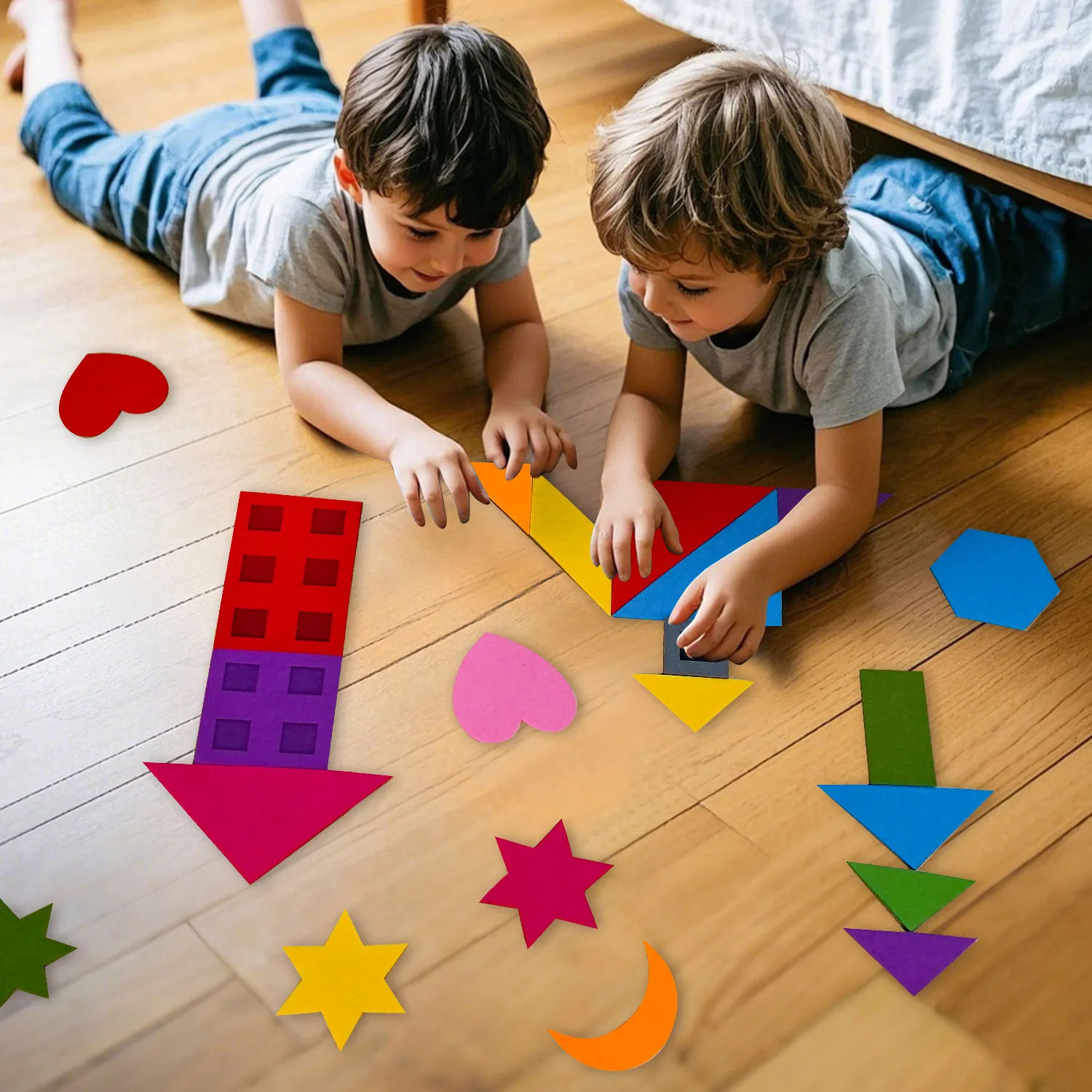 57 children's geometric figure felt puzzle toy set, classroom interactive learning sensory activity teaching tangram game