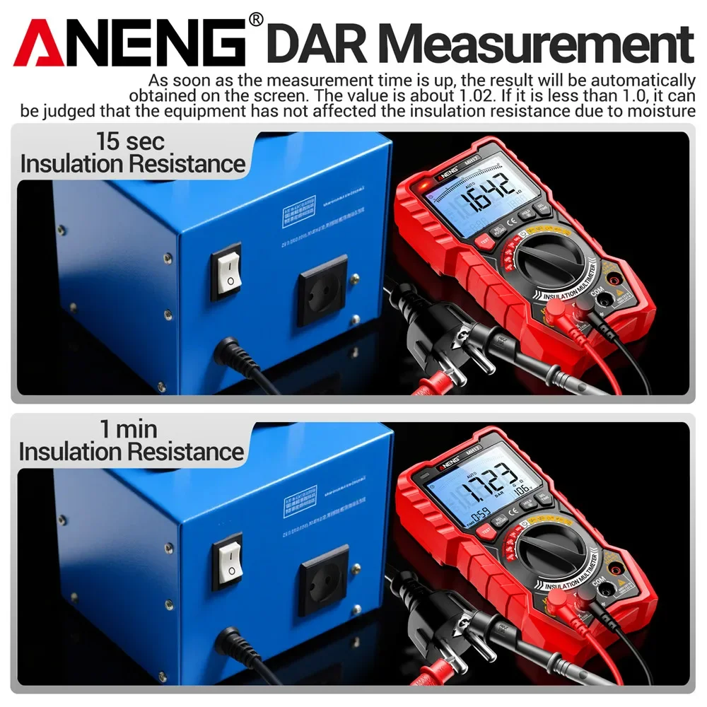 العزل المقاومة المتعدد 2 في 1 ANENG 19999 MH17 التيار المتناوب/تيار مستمر الجهد متر بطارية ليثيوم Megohmmeter PI/DAR أدوات إصلاح السيارات