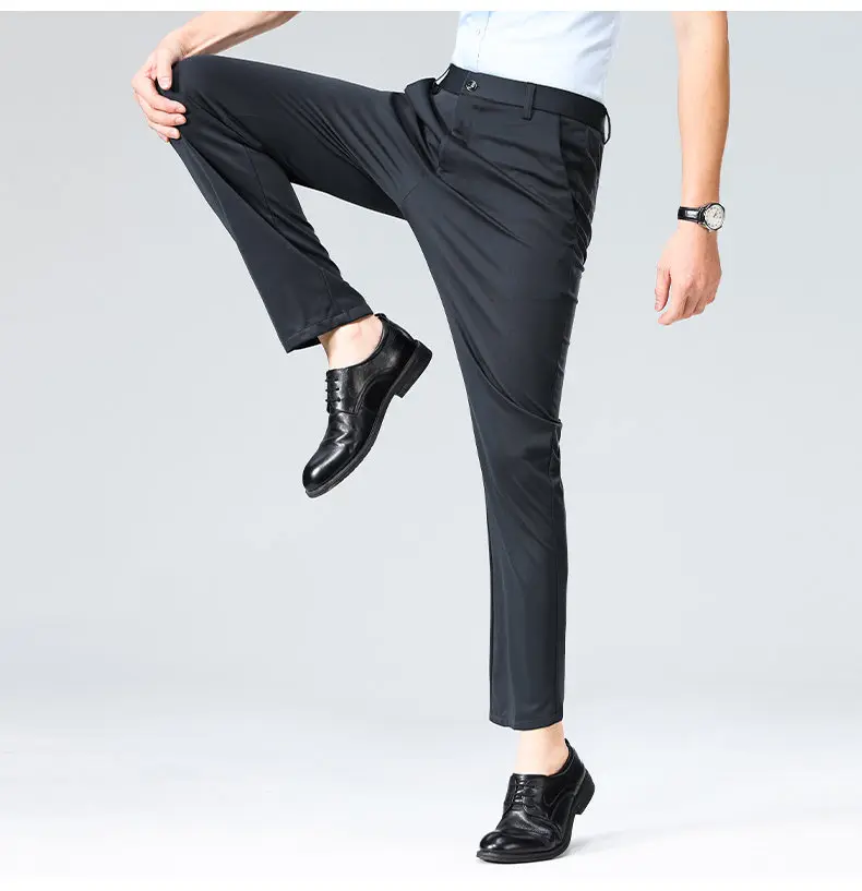Herren Stretch-Anzughose Business Casual Anzughose Knitterresistent 4-Wege-Stretch Golf Freizeithose Frühling Sommer Blau Schwarz – Detail 6