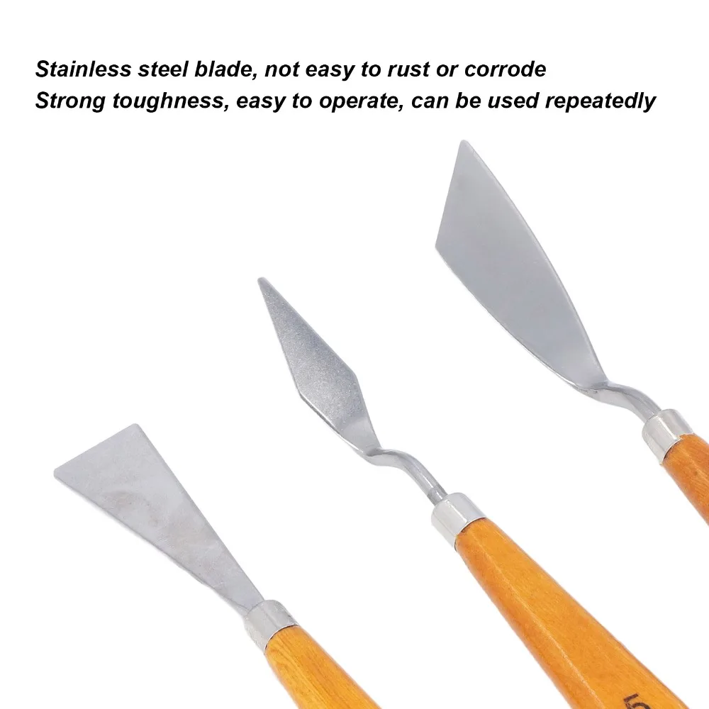 3pcs Stainless Steel Palette Painting tool Brown Finish Hangable Art Painting Spatula Color Mixing Scraper Art Tools