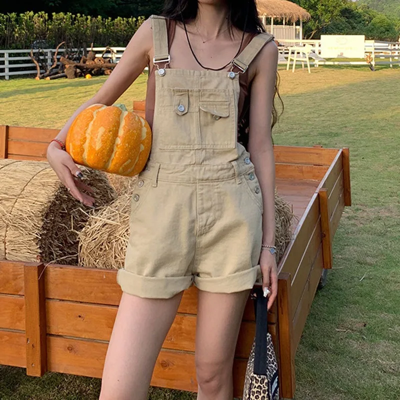 

Casual High-waisted Denim Backstrap Trousers Women's Summer Loose Wide-legged Workwear Jumpsuit Overalls Girls Playsuits Shorts