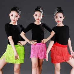 Children Salsa Tango Ballroom Dancing skirt Competition Costumes Kids Practice Dance Clothing Tassel Latin Dance Dress For Girls