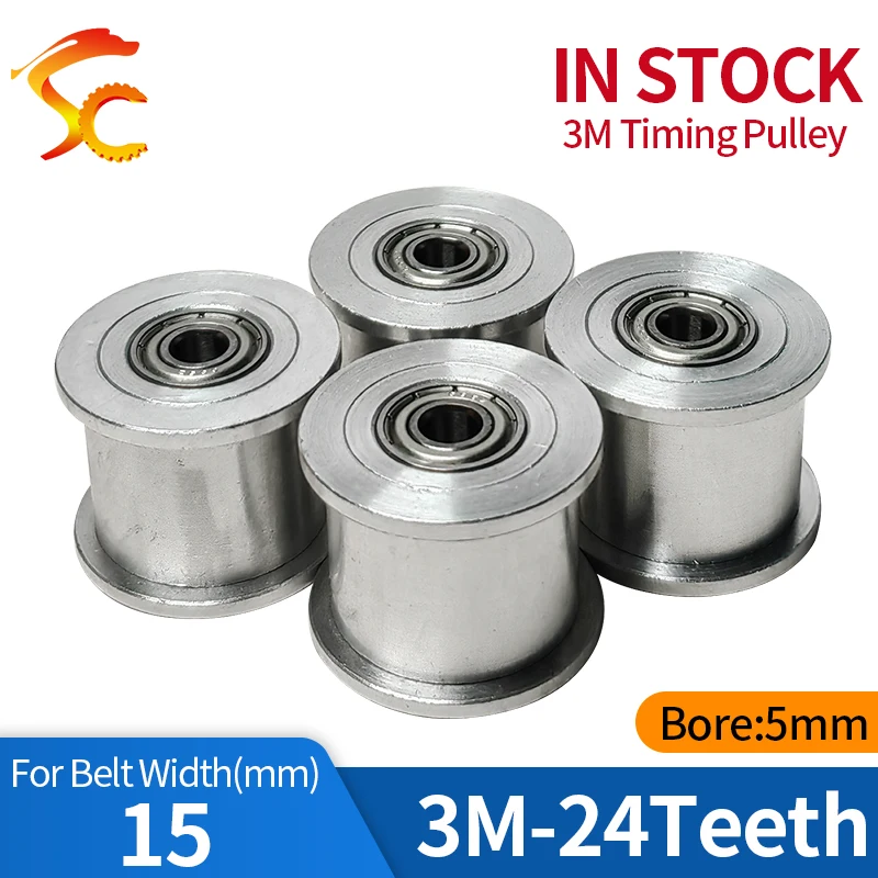 ONEFIRE 3M 24 teeth Aluminium alloy Passive Timing Pulley bore 5mm（with bearing）for 3D Printer Idler Pulley Width 15mm