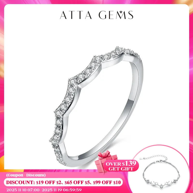 

ATTAGEMS D VVS1 Moissanite Ring for Women Brilliant Diamond Wedding Band Stackble Rings Engagement Sparkly Fine Jewelry Gift