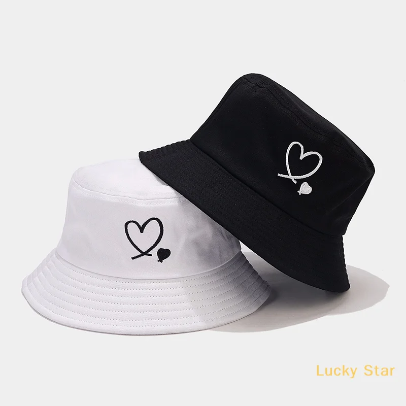 

Simple And Fashionable Couple Fisherman Hat Heart Embroidered Fisherman Hat Casual Solid Color Sun Protection Women