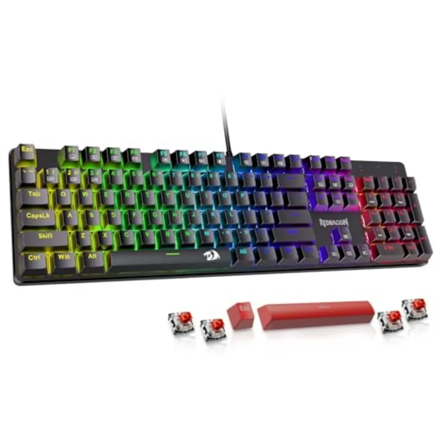 

Mechanical Gaming Keyboard Wired, 11 Programmable Backlit Modes, Hot-Swappable Red Switch, Anti-Ghosting, Double-Shot PBT Keyca
