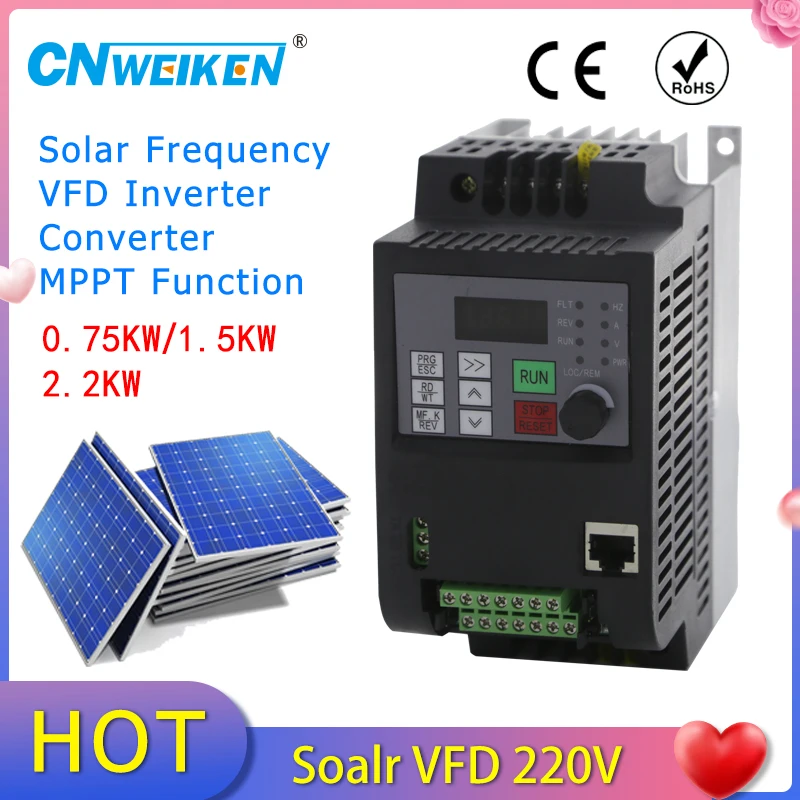 Solar Frequency Converter DC input to 220V three phase Output 0.75kw-7.5KW 1HP-10HP VFD Solar Variable Frequency Drive Inverter