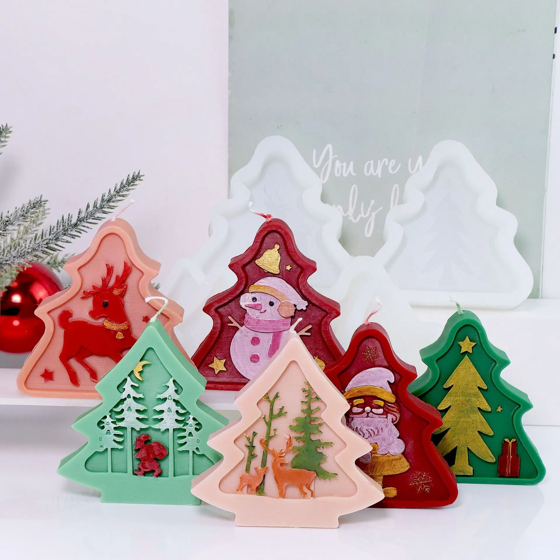 

3D плоская силиконовая форма в форме рождественской елки для DIY рельефный Лось Снеговик Звезда Рождество ароматерапия свеча мыло пластырь глина домашний декор