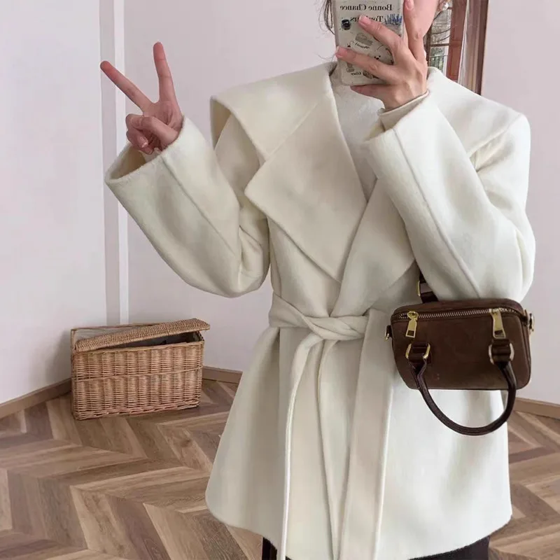 EAEOVNI سترة صوف شتوية للنساء موضة التلبيب الياقة كم طويل زر الدانتيل متابعة بلون معطف غير رسمي 2026 ملابس جديدة #4