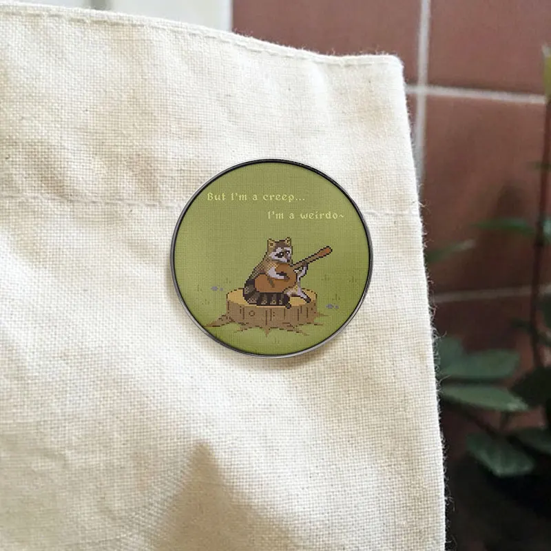 But I'm a Creep I'm a Weirdo UV Printing Pin Pixel Art Raccoon Playing Guitar Cute Animal Music Lover Gift for Friends