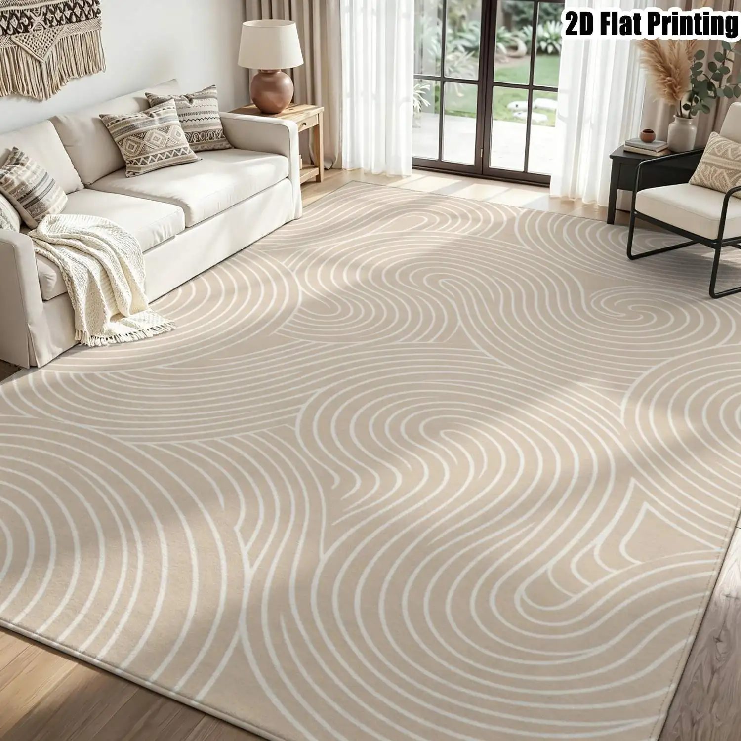 1Pc 2D Printed Light Brown Spiral Pattern Carpet, Modern Simple, Instagram Decor, Multi-Size, Machine Washable, for Entrance, Dining, Foyer, Bedroom, Study, Living Room