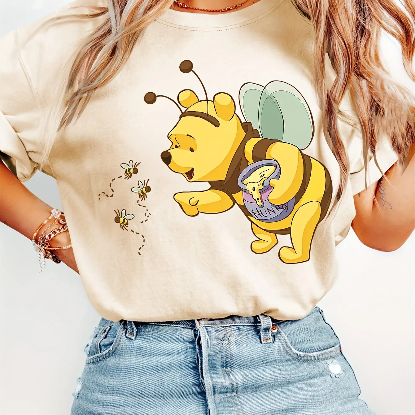 Disney Winnie The Pooh T-Shirt Cotton Men's Women  Casual Trendy Oversized Streetwear Loose Short Sleeve Unisex Event Outfit