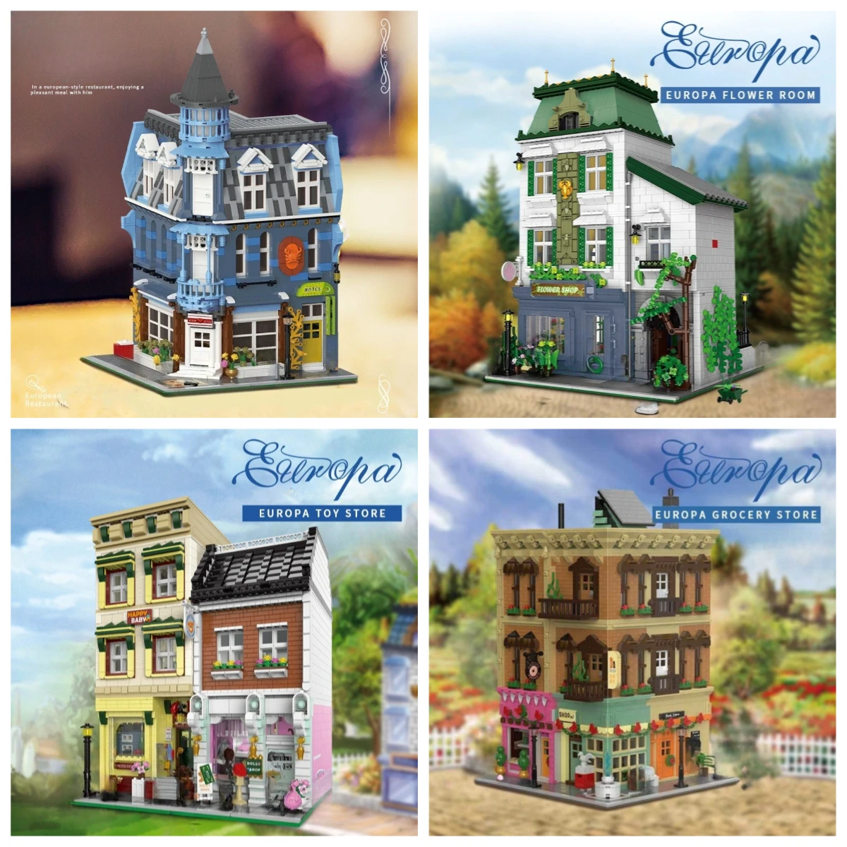 MOC Modern Grocery Store Flower House Building Blocks Set European Shop Villa Architecture Toys Children Birthday Holiday Gifts