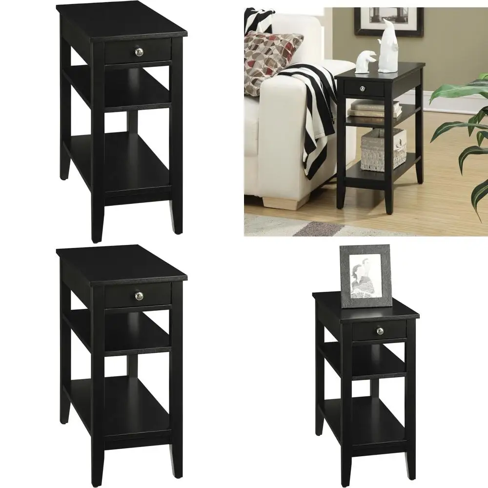 

Classic Black Chairside End Table with Drawer and Storage Shelf, 23.5 - Living Room and Bedroom Nightstand