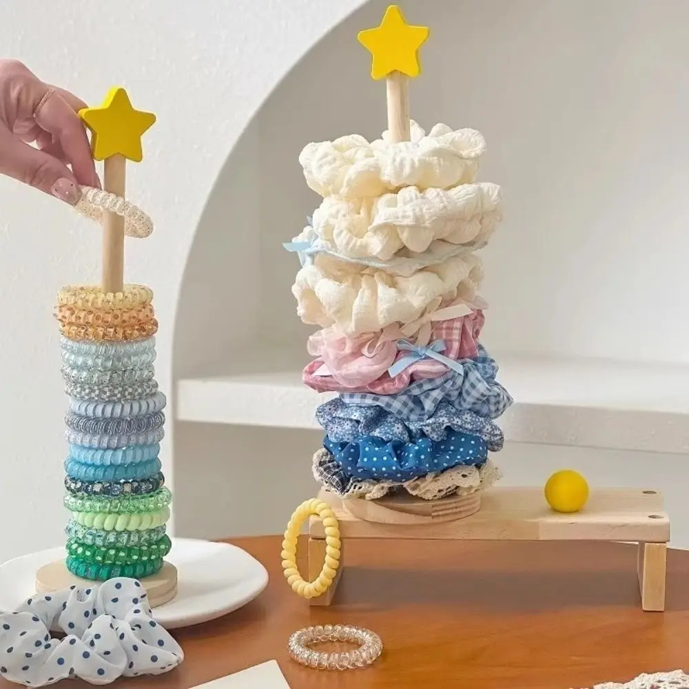 4Pcs Wooden Head Rope Storage Rack Cute Multi-purpose Hair Scrunchies Hairpin Organizer Star Style Vertical