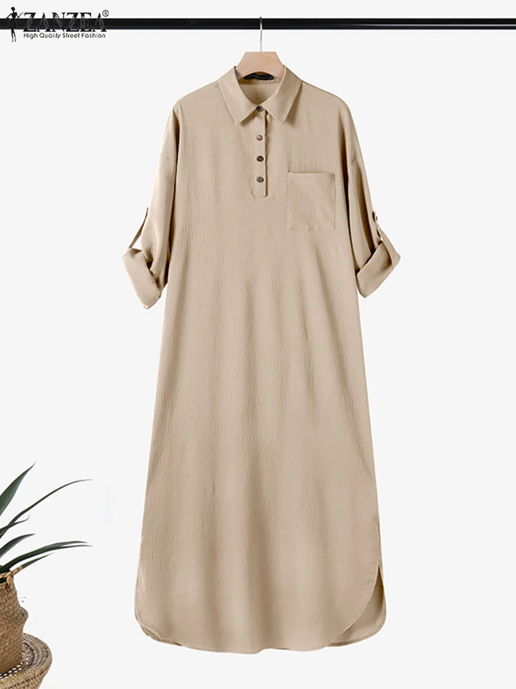 Stylish Solid Shirt Dress 2025 ZANZEA Autumn Dresses Women Elegant Long Sleeve Maxi Robe Casual Solid Work OL Sundress Oversize