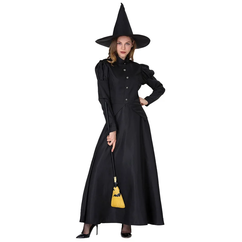 زي الهالوين الساحرة للبالغين للمرحلة |   مجموعة أزياء الساحرة السوداء للوالدين والطفل (مع ملحقات القبعة والمكنسة)