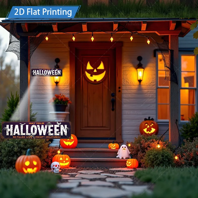 1 قطعة علامة معدنية، علامة مخلوقات الهالوين المخيفة مقاس 4 × 16 بوصة |   ديكور سياج خشبي ريفي |   فن الطباعة المسطحة ثنائي الأبعاد الاحتفالي